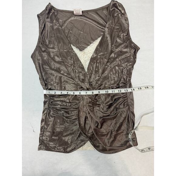 Vintage Y2K Maurices Shirt Lace Underlay Ruched Draped Gunmetal Color Medium - Picture 5 of 8